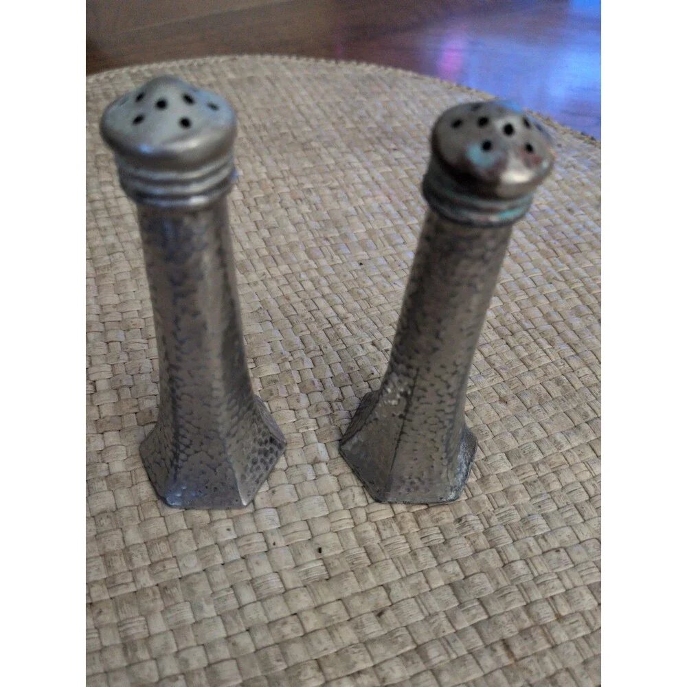 Vintage Presto CCC 63 Hammered Nickel Silver Heavy Salt & Pepper Shakers Set